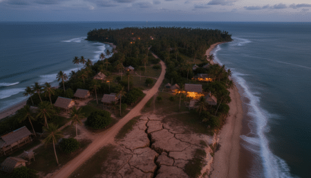 Île indonésienne de nuit après un séisme