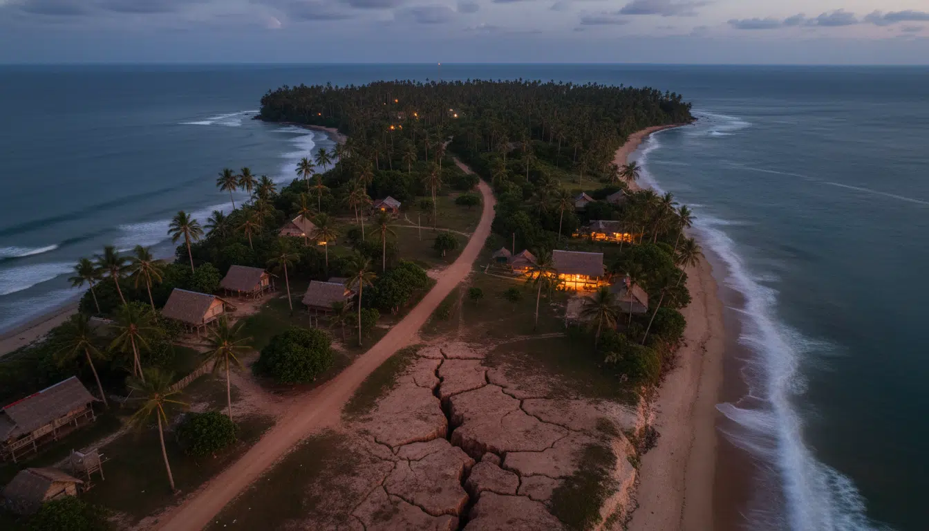 Île indonésienne de nuit après un séisme