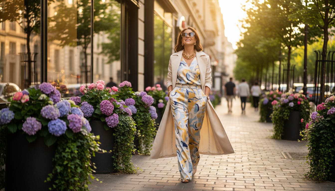 Femme confiante marchant dans une rue ensoleillée d'été