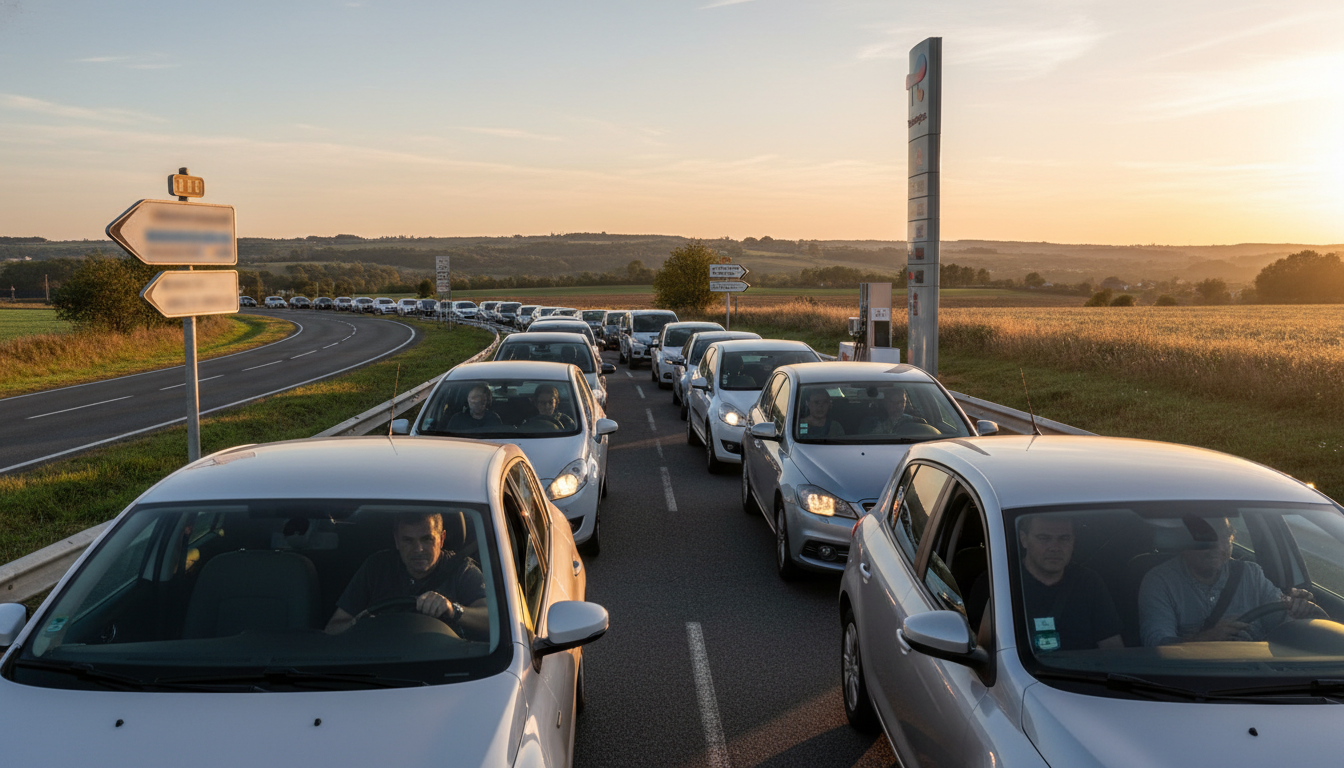 File de voitures dans une station TotalEnergies