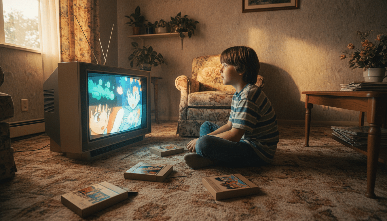 Enfant des années 90 regardant un anime à la télévision