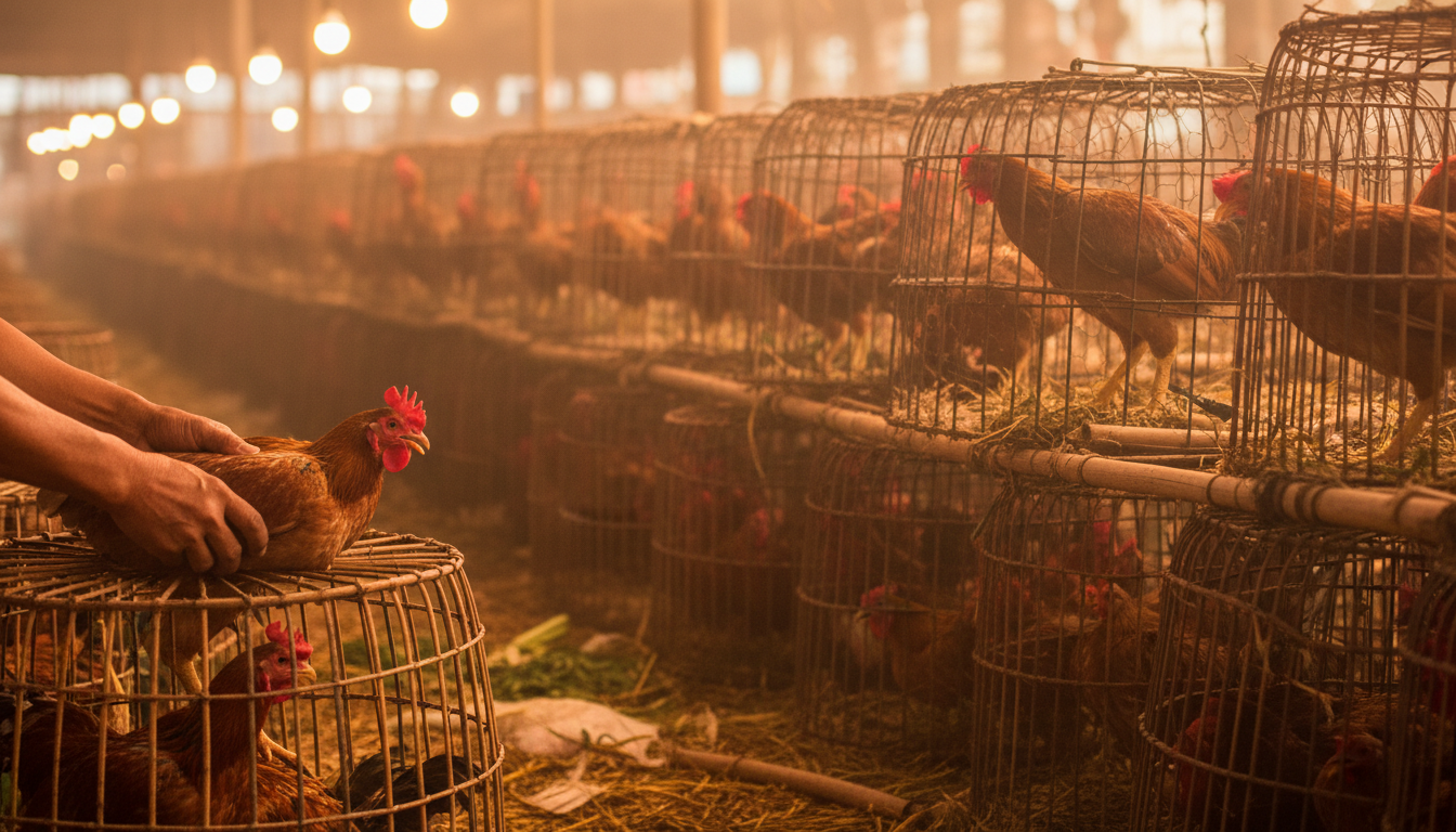 Volailles dans un marché aviaire en Asie