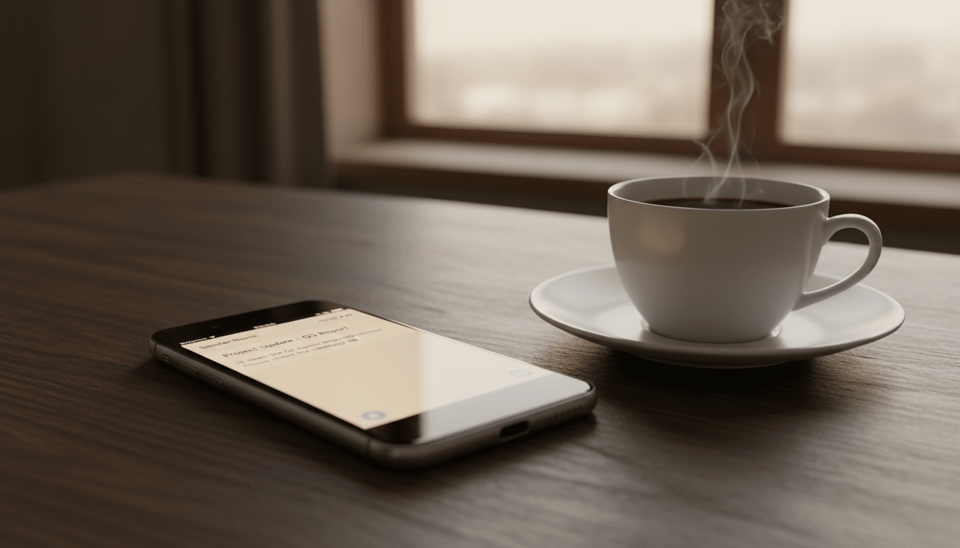 Un smartphone affichant une notification d'e-mail pour la prévente des concerts de Céline Dion