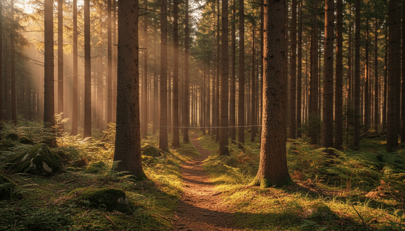 Câble tendu en travers d'un sentier forestier dans le Doubs