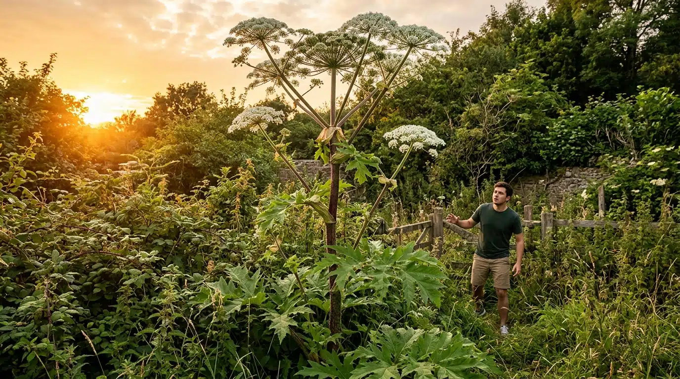 Berce du Caucase géante en fleur dans un jardin ensoleillé
