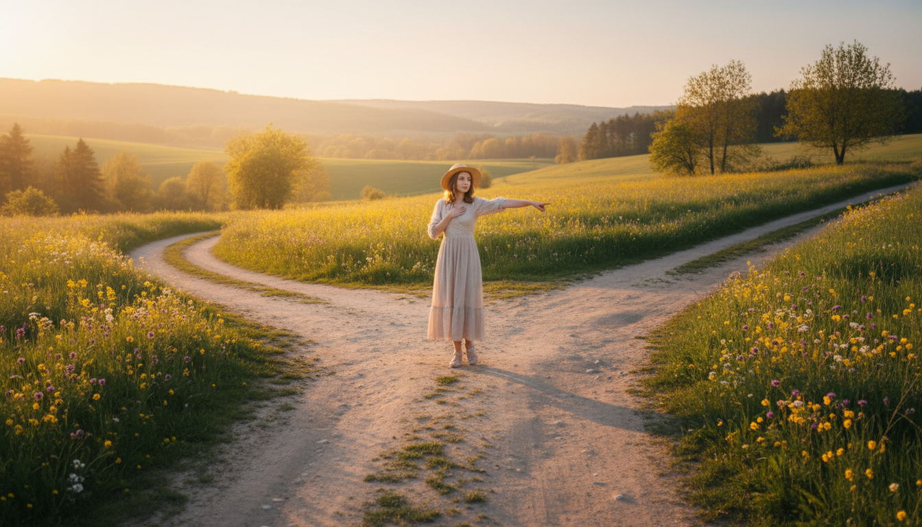 Personne déterminée à la croisée des chemins au printemps