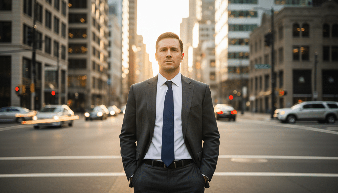 Homme déterminé à un carrefour professionnel