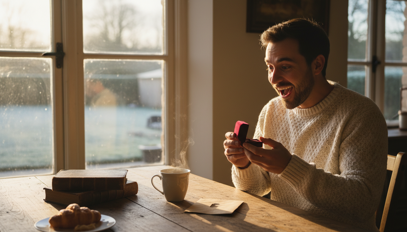 Homme surpris par une bonne nouvelle inattendue chez lui