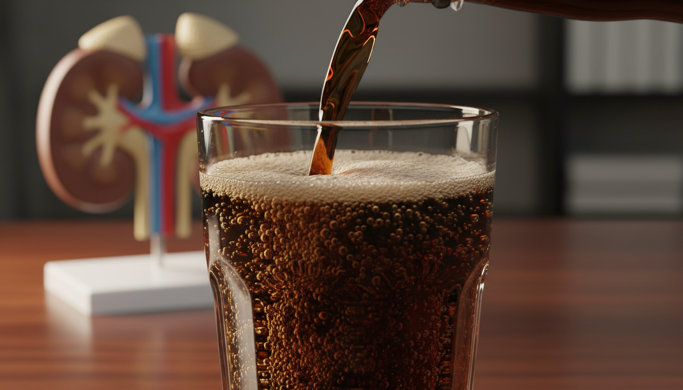 Soda de couleur foncée versé dans un verre avec bulles
