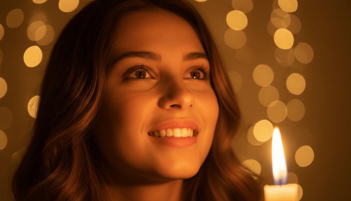 Femme souriante regardant vers l'avenir dans une lumière dorée