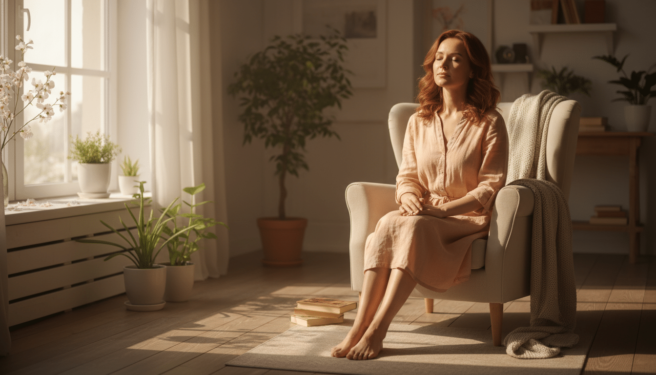 Femme sereine dans la lumière du matin