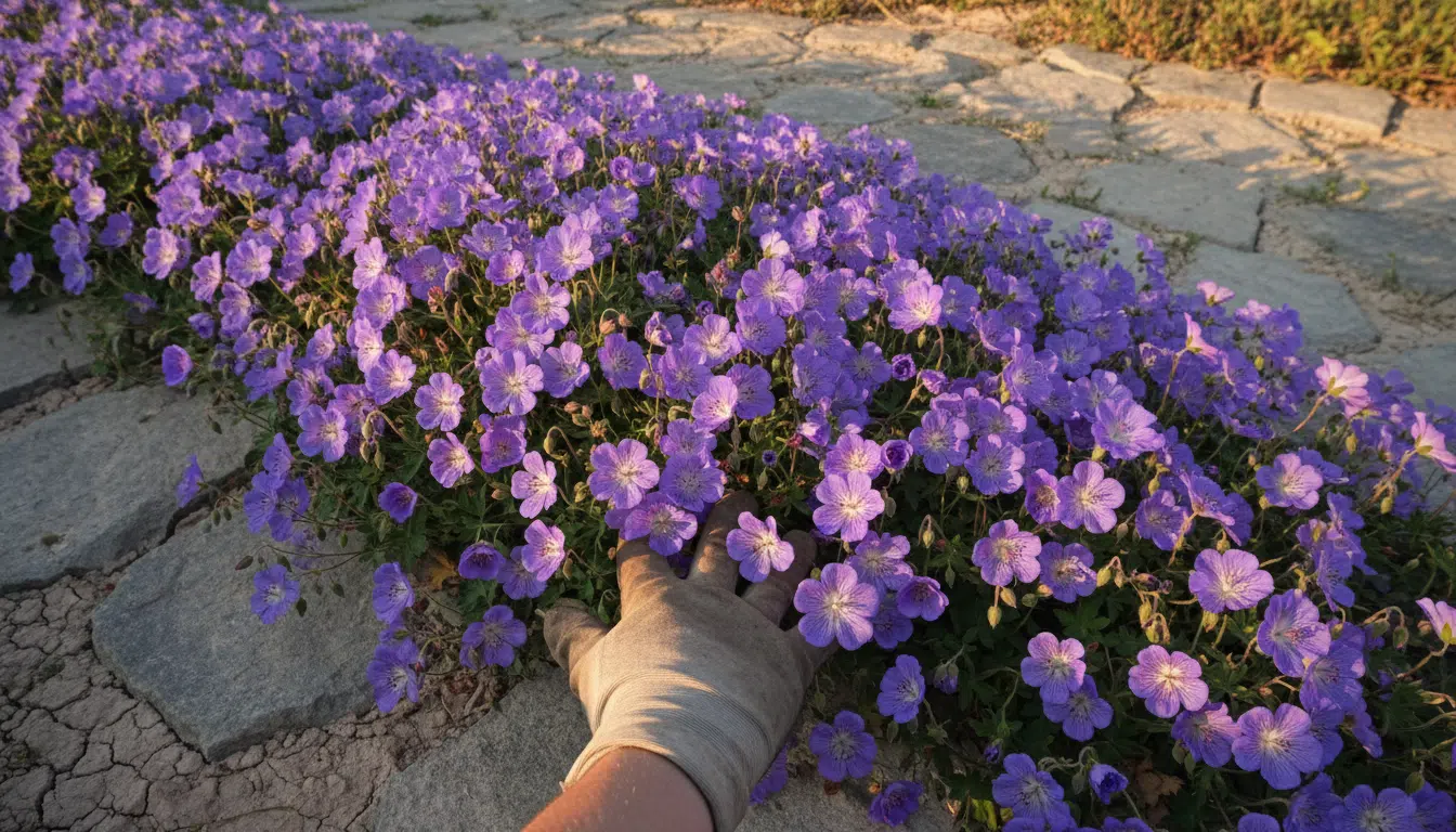 Géranium vivace couvre-sol en fleur dans un massif