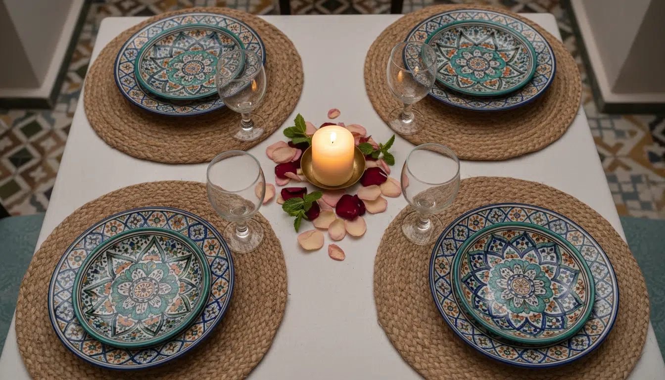 Table dressée avec assiettes Action inspiration marocaine