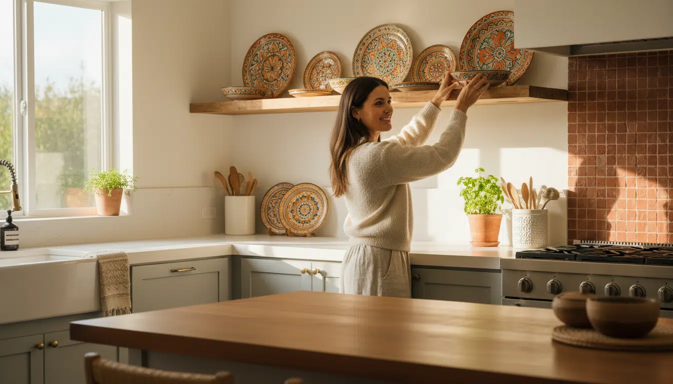 Femme rangeant des assiettes décoratives Action