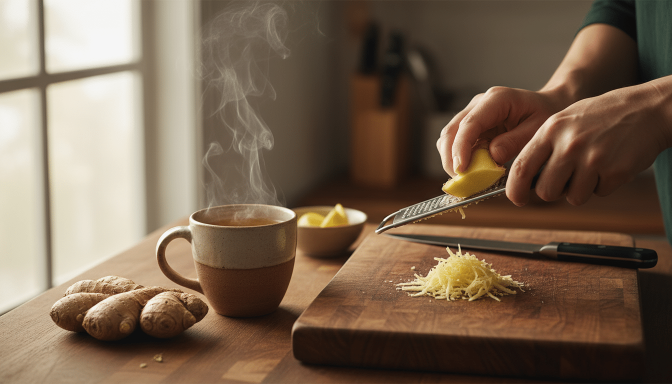 Gingembre frais râpé pour une infusion maison