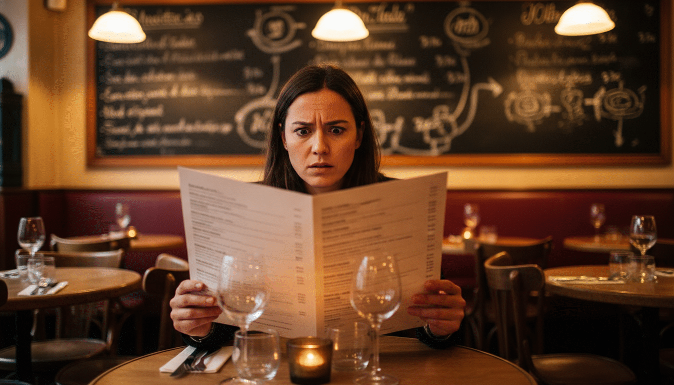 Client hésitant devant la carte au restaurant