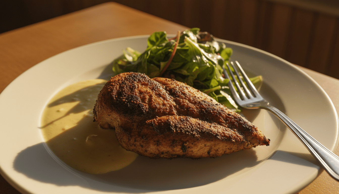 Assiette de poulet sec et décevant au restaurant