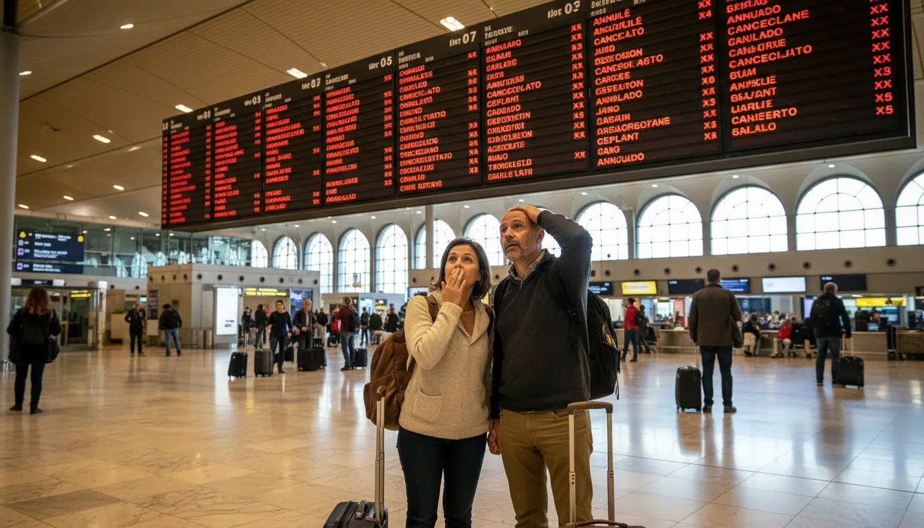 Tableau de départs d'un aéroport avec vols annulés