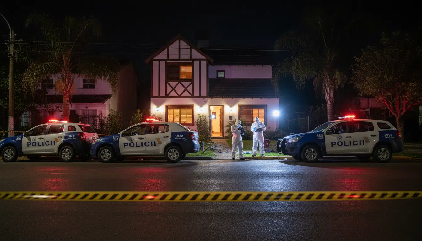 Dispositif policier nocturne devant la maison du drame en Argentine