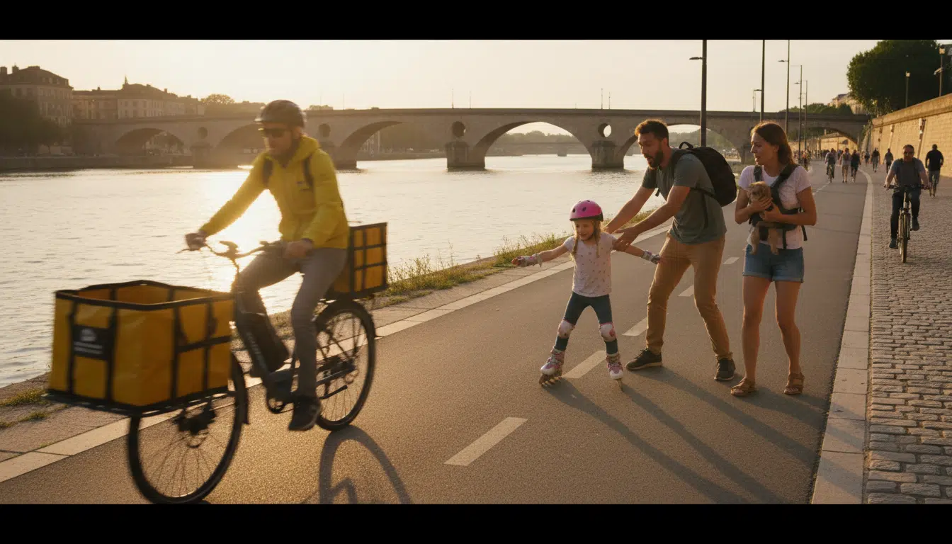 Vélo électrique rapide sur une piste cyclable de Bordeaux