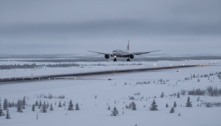 Avion atterrissant sur une piste enneigée à Terre-Neuve