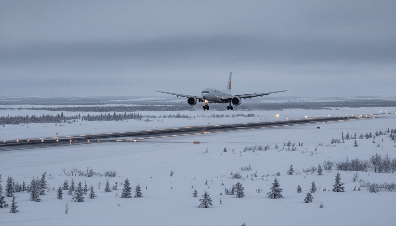Avion atterrissant sur une piste enneigée à Terre-Neuve