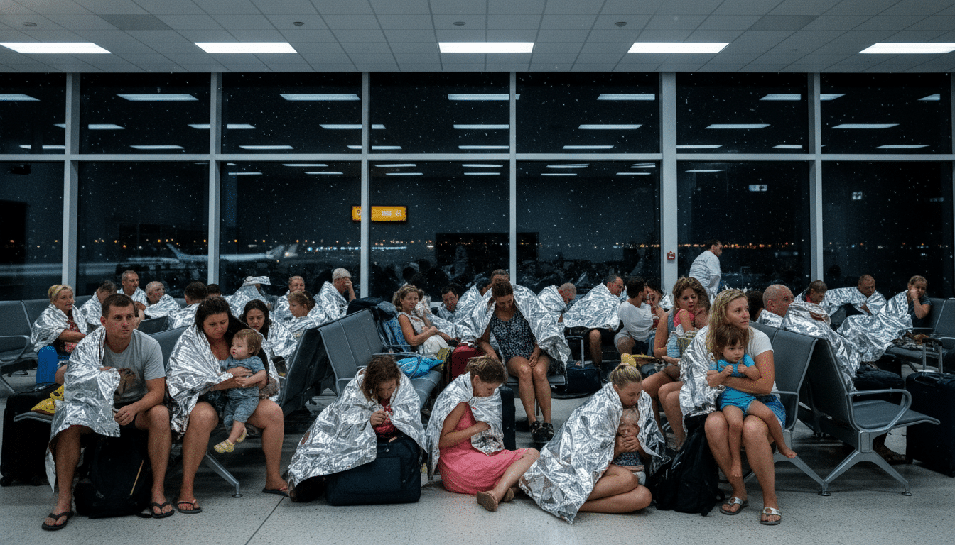Passagers bloqués en tenue légère dans un aéroport glacial