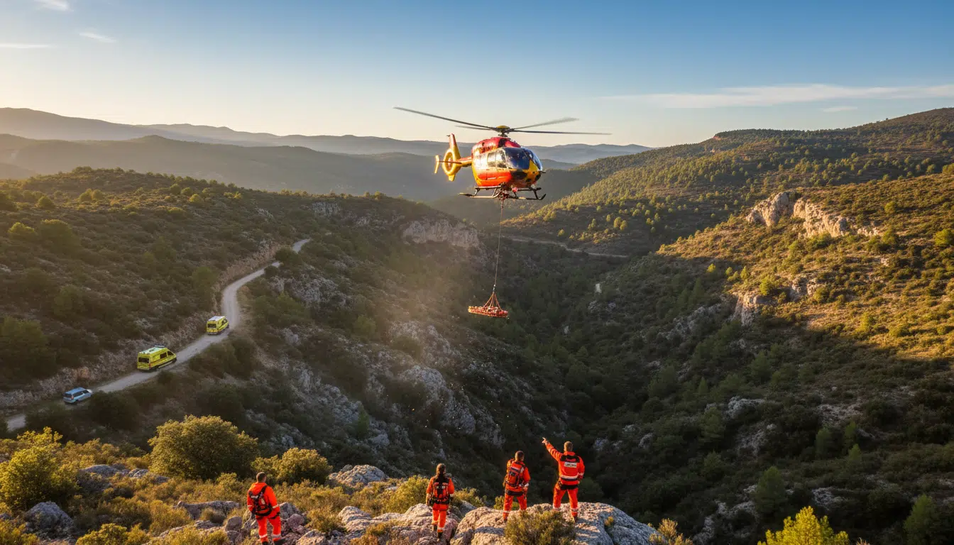 Hélicoptère de secours survolant une zone montagneuse en Provence