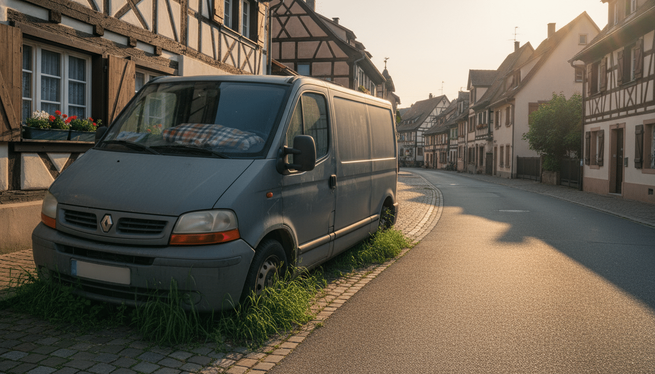 Camionnette utilitaire garée dans une rue résidentielle alsacienne
