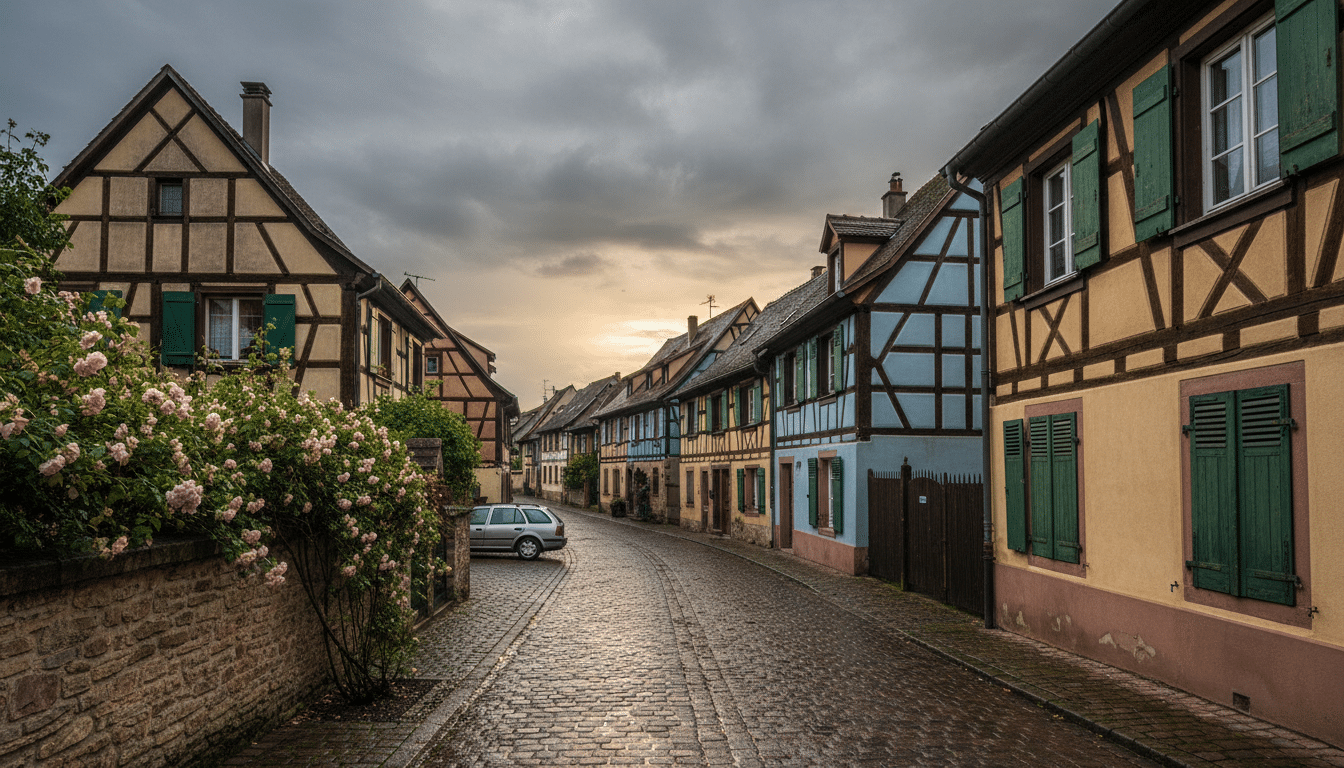 Rue calme du village de Hagenbach dans le Haut-Rhin