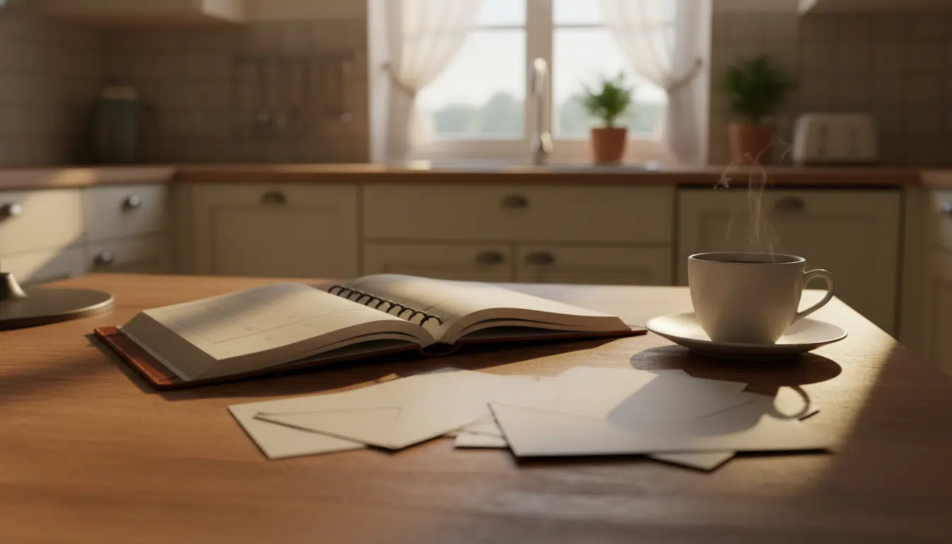 Factures et cahier de comptes sur une table de cuisine