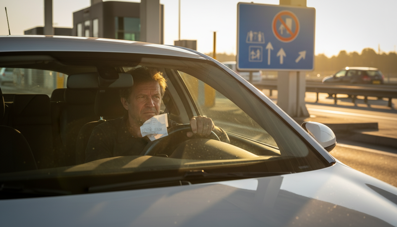 Automobiliste frustré à un péage d'autoroute française