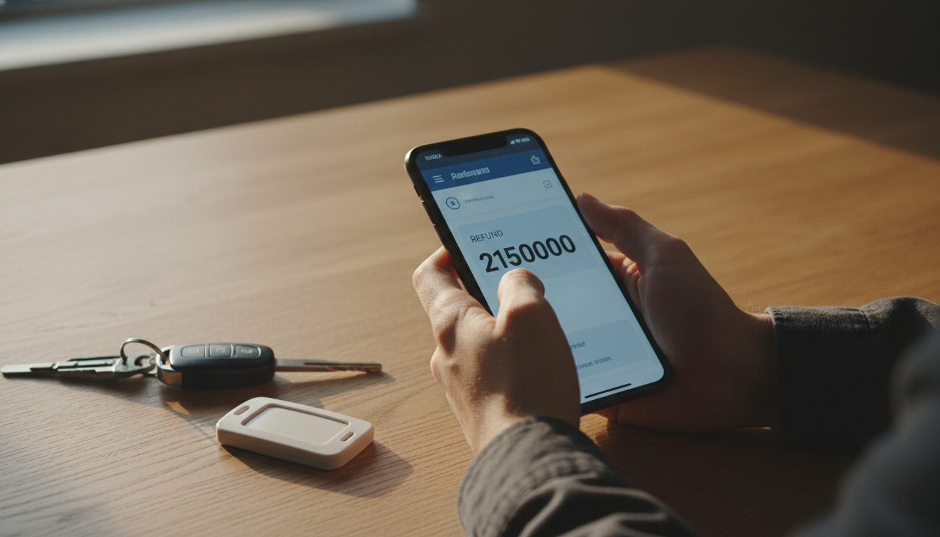 Smartphone affichant un remboursement avec badge télépéage