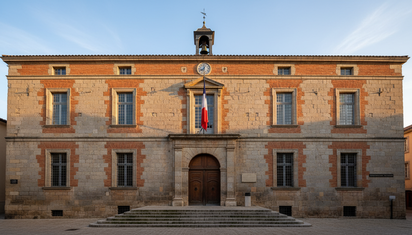 Façade de la mairie de Perpignan avec drapeau tricolore