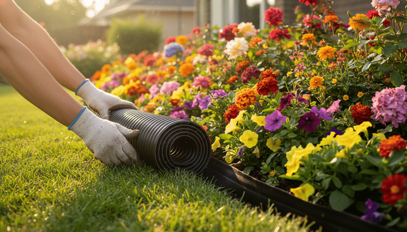 Pose d'une bordure de jardin Lidl en rouleau