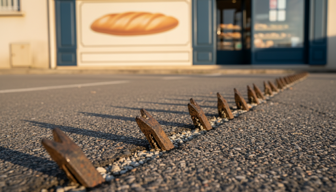 Herse anti-recul avec dents métalliques sur un parking