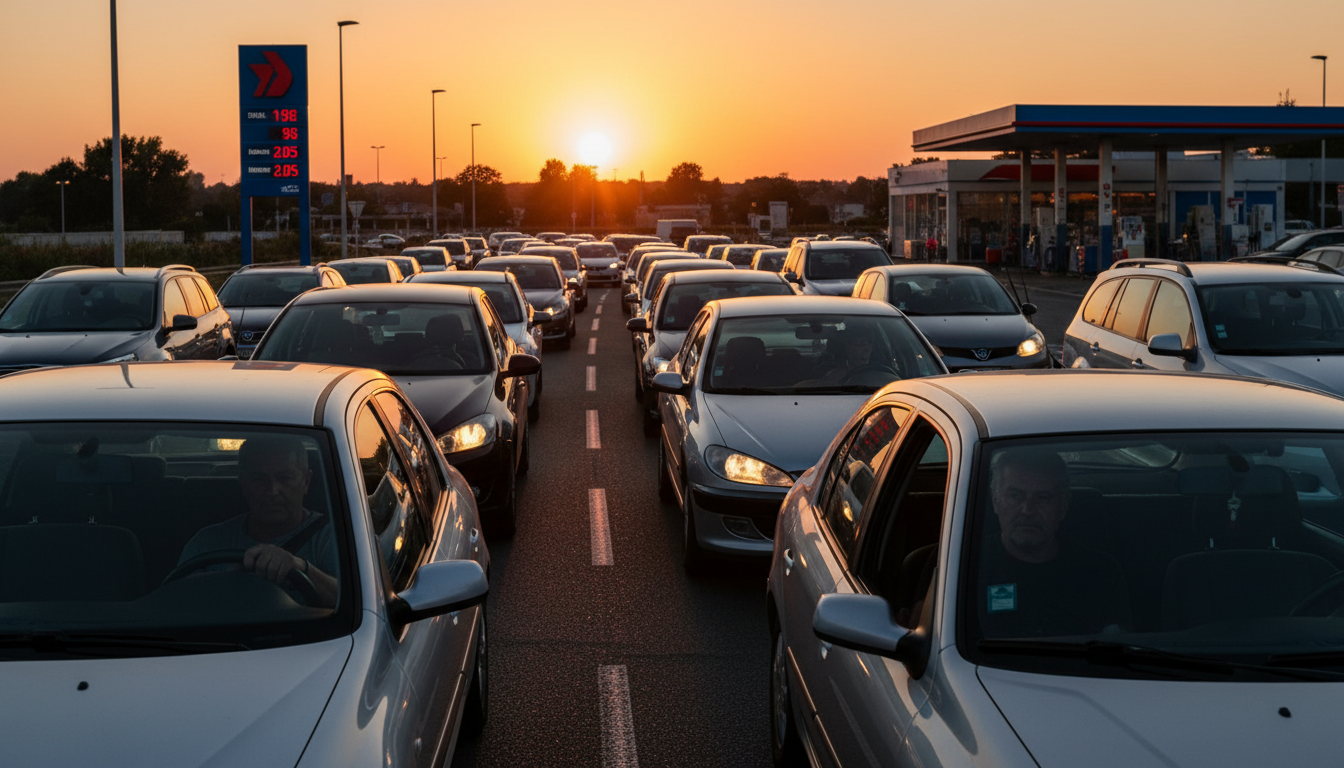 File d'attente devant une station-service française