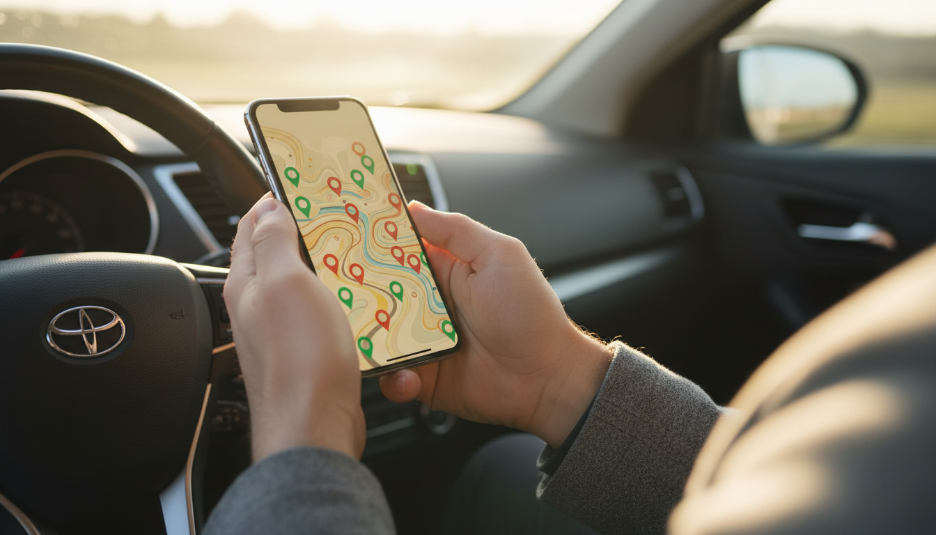 Carte de pénurie de carburant sur un smartphone