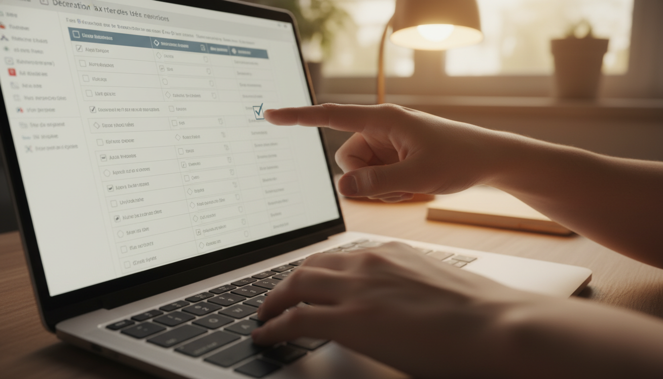 Main hésitant à cocher une case sur la déclaration fiscale