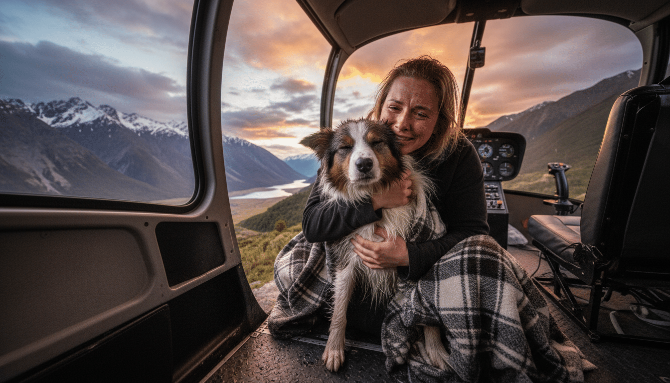 Retrouvailles émouvantes entre Molly et sa propriétaire dans l'hélicoptère
