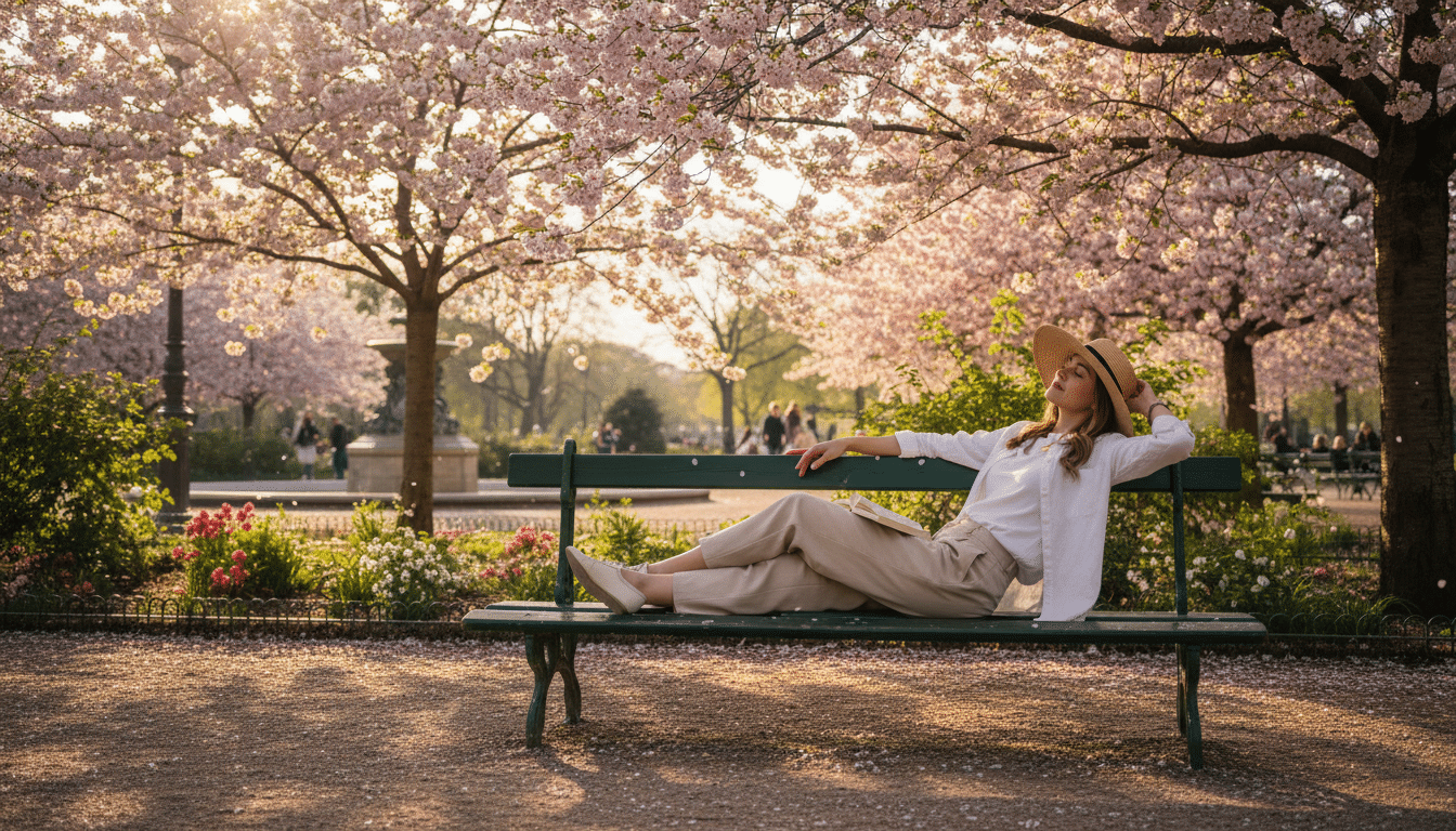 Personne profitant du soleil dans un parc au printemps