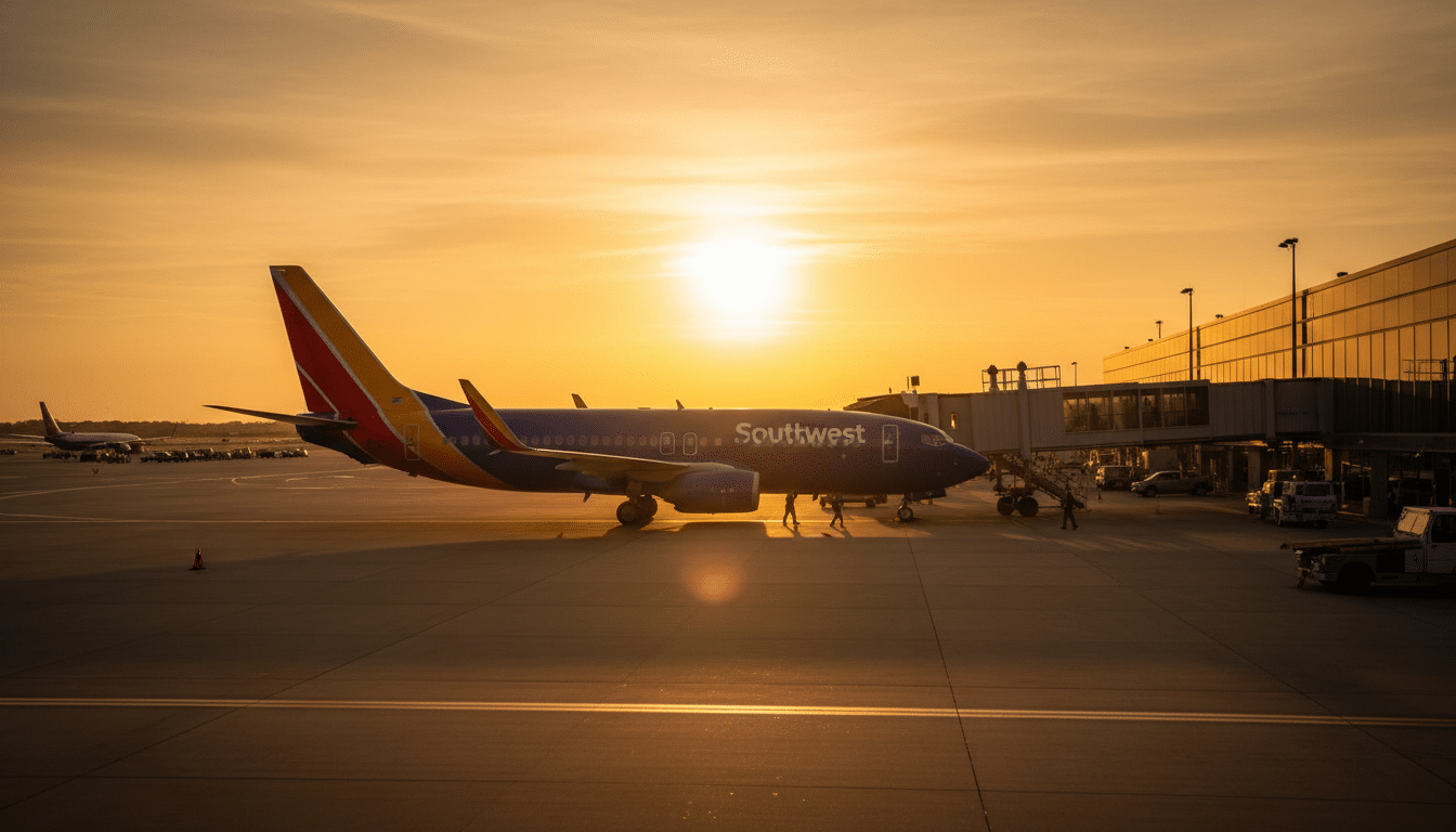 Avion Southwest Airlines sur le tarmac au coucher du soleil