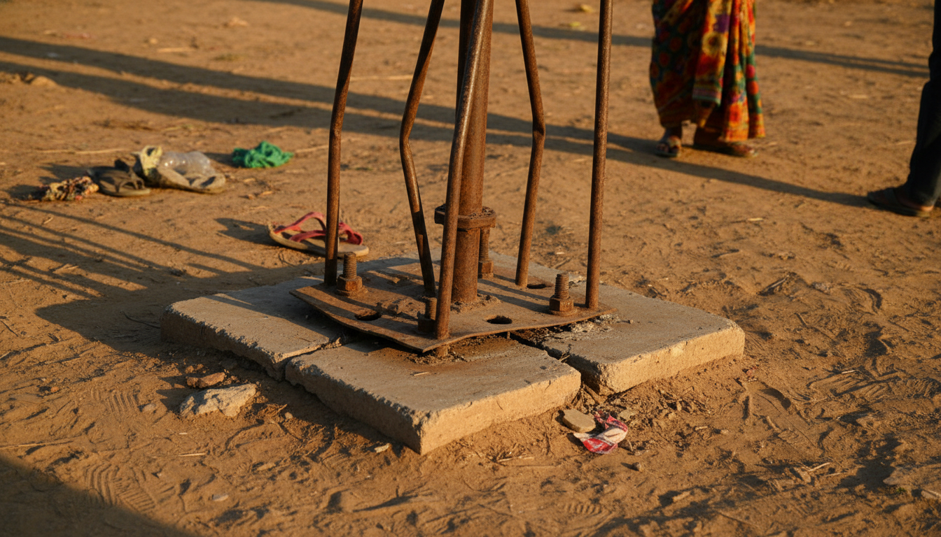 Base mal fixée d'un manège forain en Inde
