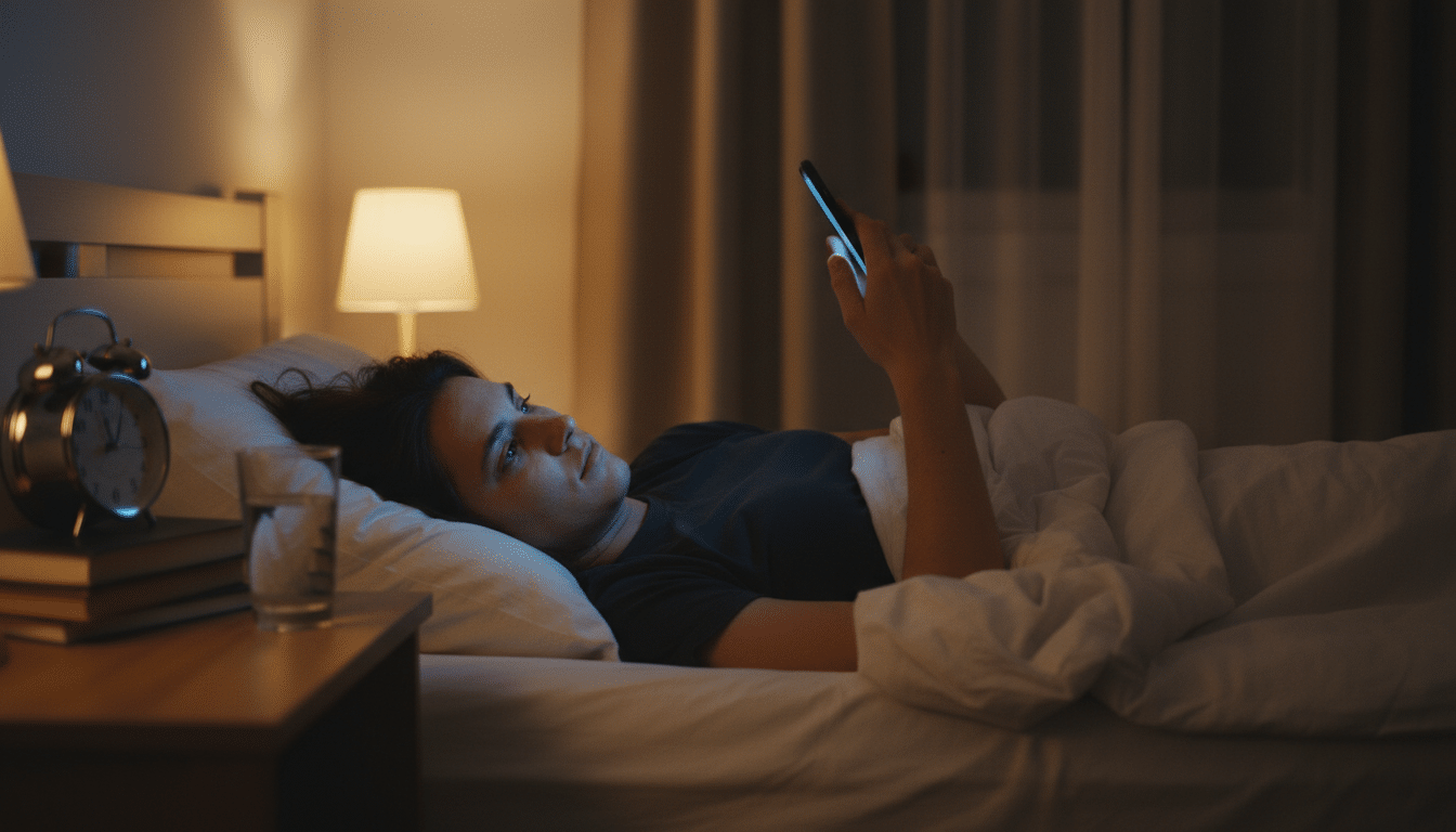Personne regardant son téléphone au lit la nuit
