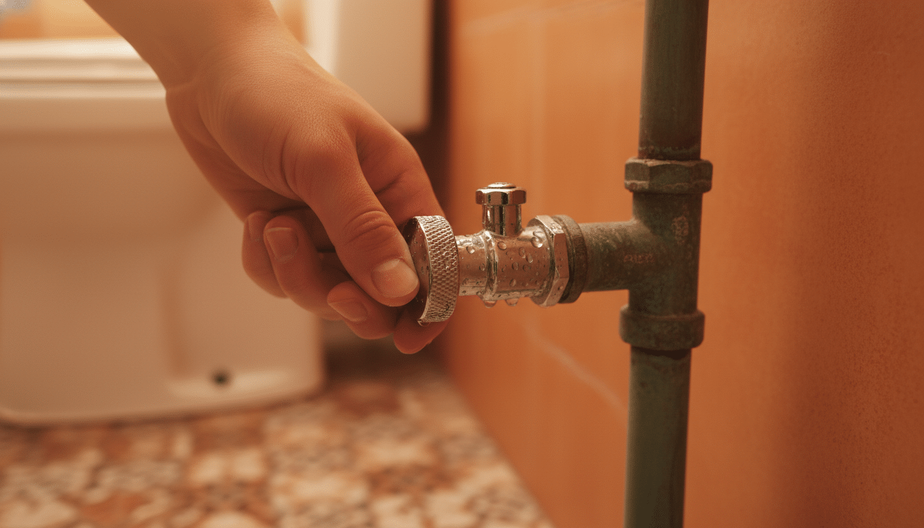 Fermeture du robinet d'arrêt d'eau des toilettes