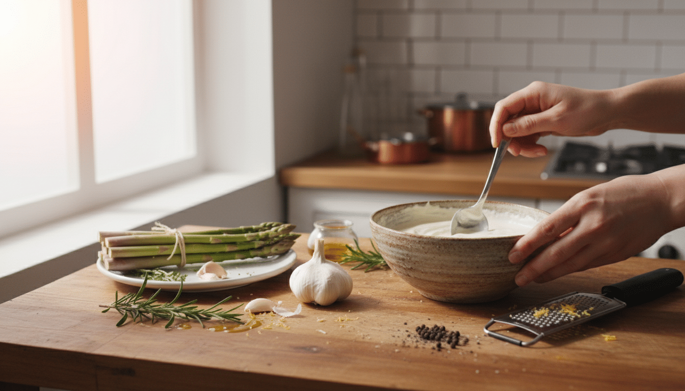 Préparation d'une sauce blanche express dans un bol