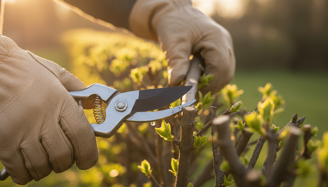 Taille précise d'une branche de haie au sécateur