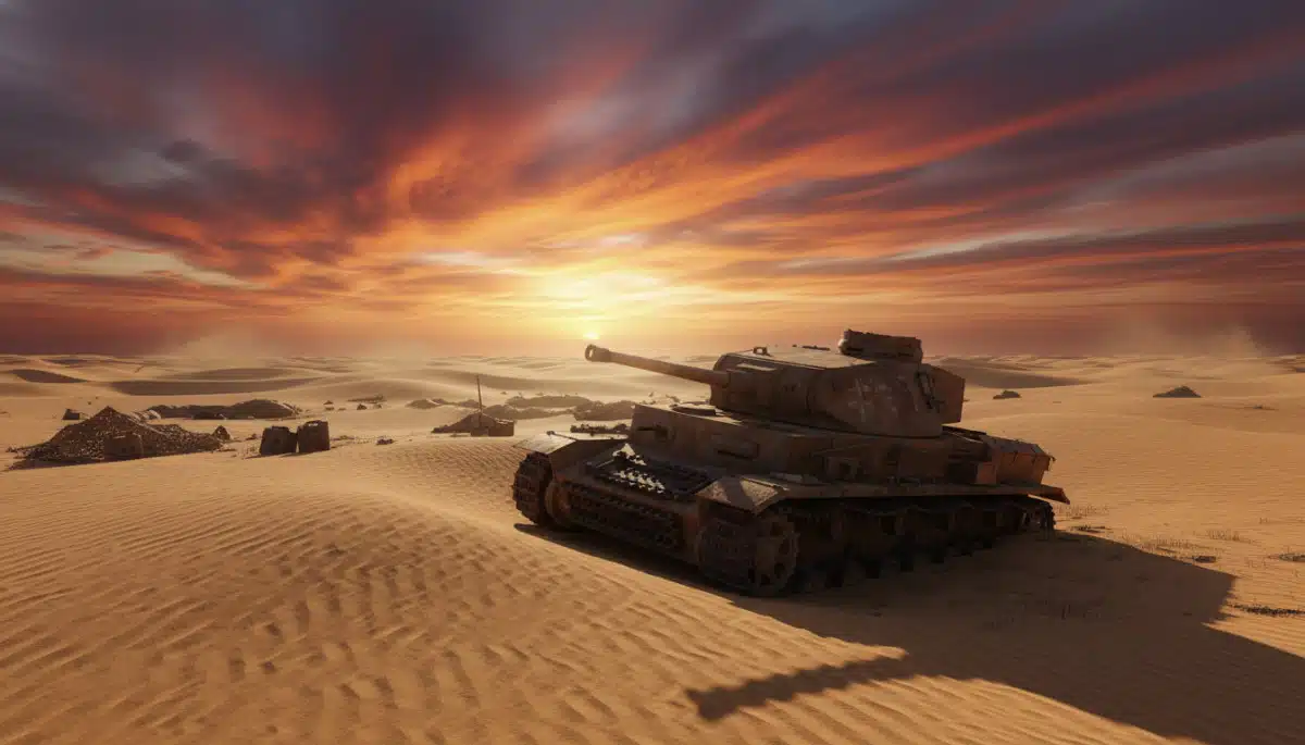 Char allemand ensablé dans le désert lors de la bataille d'El-Alamein