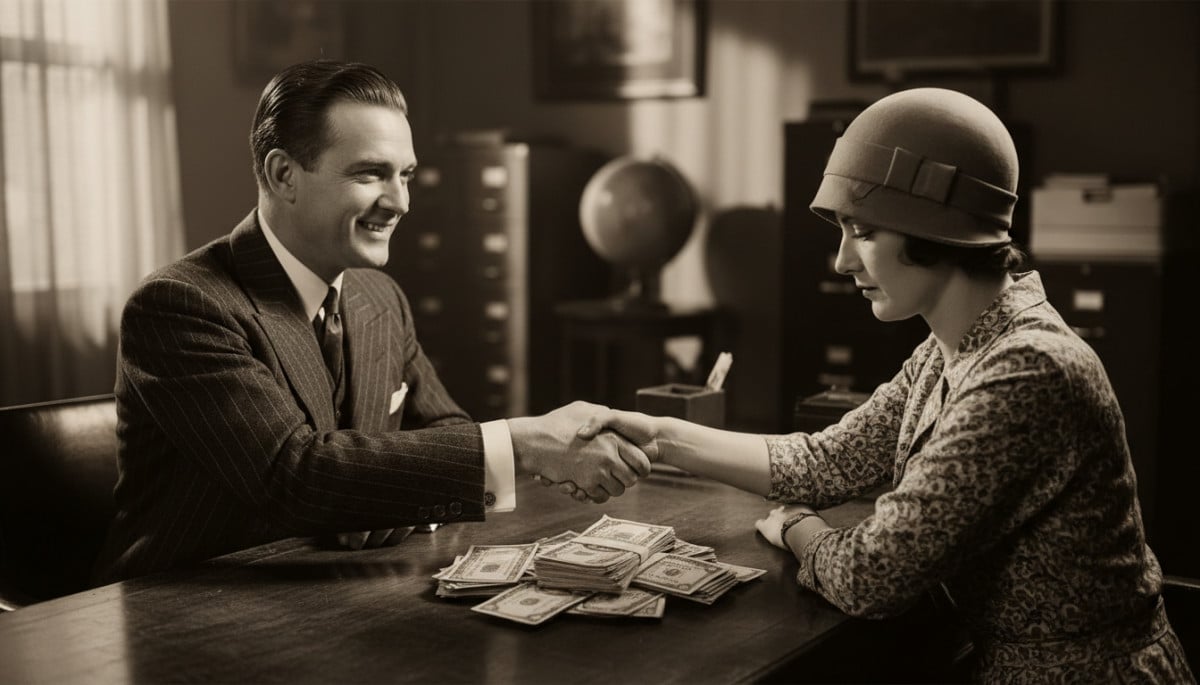 Charles Darrow signant le contrat avec Parker Brothers