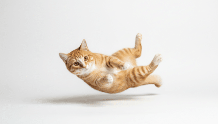 Chat en chute libre se retournant sur ses pattes